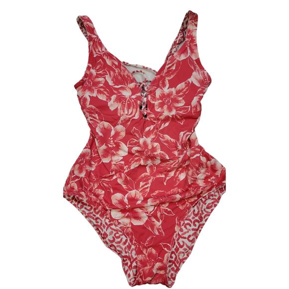 TOMMY BAHAMA Scrolls Reversible Lace Back One-piece In Pink Size 12 - Picture 6 of 14